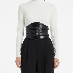 Alexander McQueen Black Leather Corset 3 Buckle Waist Belt
